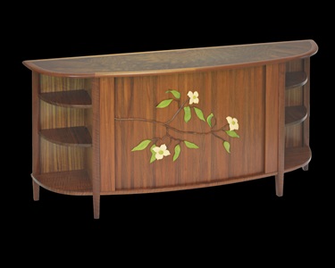 Sideboard with tambour doors and Dogwood intrasia by Don DeDobbeleer